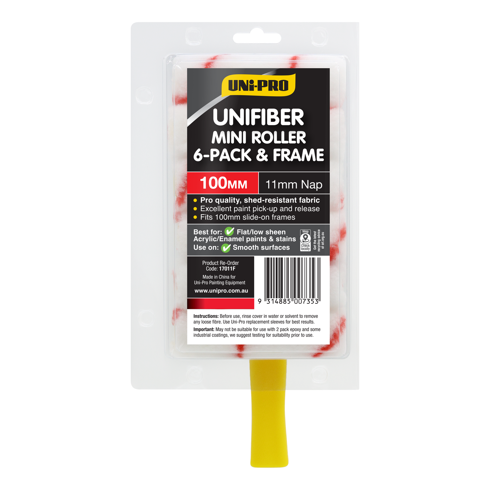 Unipro Mini Roller Unifiber - 6 Pack